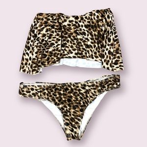 Leopard Flared Bandeau Bikini with Ruched Bottoms by Gianni Bini from Dillards